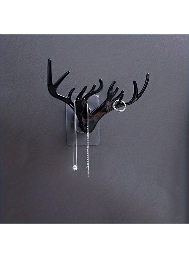 Black Deer Horn Wall Hook Self Adhesive - Decorative Key Holder & Hanging Hook for Home - Image 1